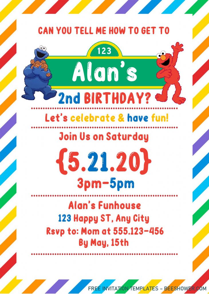 Sesame Street Invitation Templates - Editable With MS Word and decorated with goover and elmo