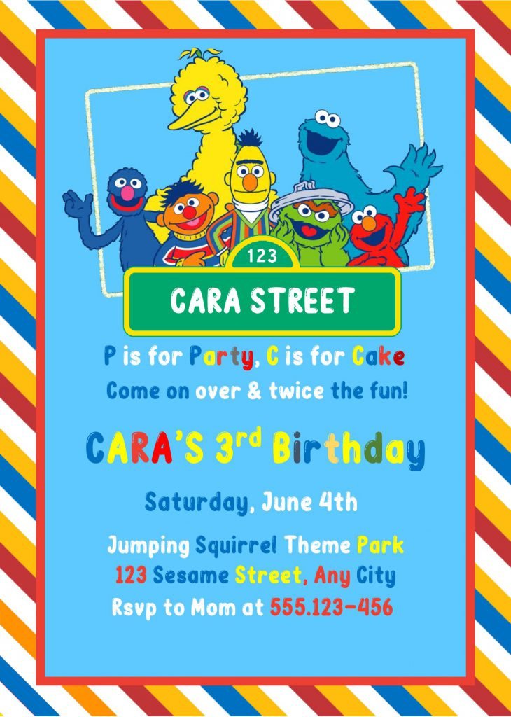 Sesame Street Invitation Templates - Editable With MS Word and decorated with cute fonts