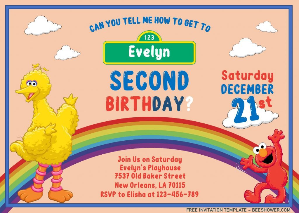 vSesame Street Invitation Templates - Editable With MS Word and decorated with landscape design