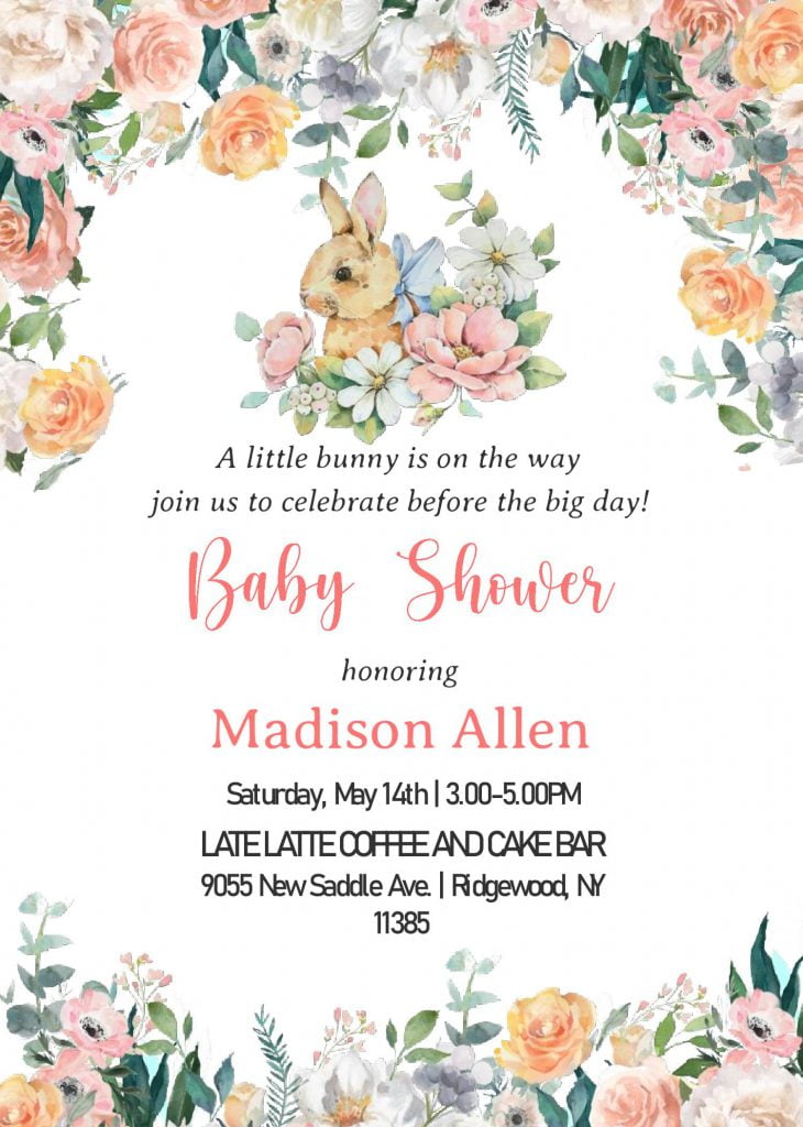 Some Bunny Invitation Templates - Editable With MS Word and has Watercolor floral