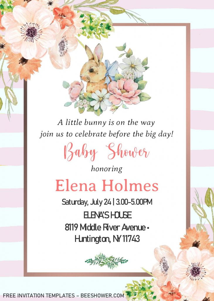 Some Bunny Invitation Templates - Editable With MS Word and has pink stripes