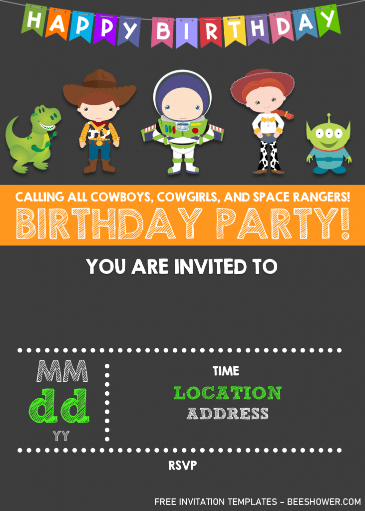 Toy Story Invitation Templates - Editable With .DOCX and has cute buzz lightyear graphics