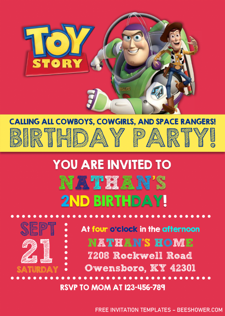 Toy Story Invitation Templates - Editable With .DOCX and has portrait orientation design