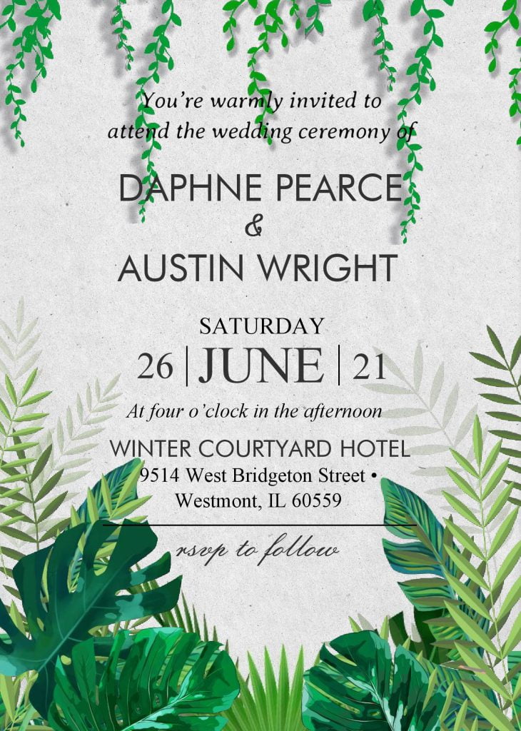 Tropical Leaves Invitation Templates - Editable With MS Word and has canvas background