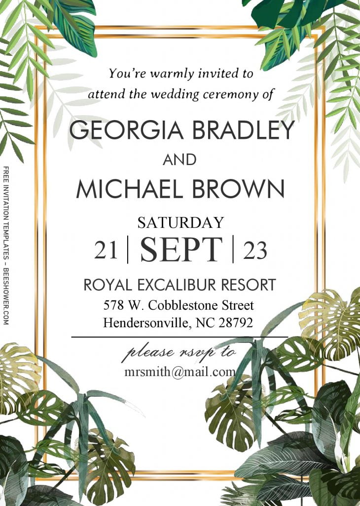 Tropical Leaves Invitation Templates - Editable With MS Word and has 