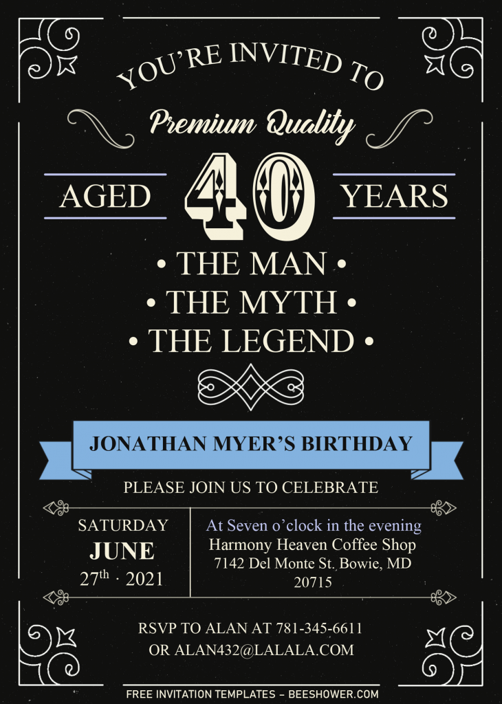 Vintage Dude 40th Invitation Templates - Editable With Microsoft Word and has 