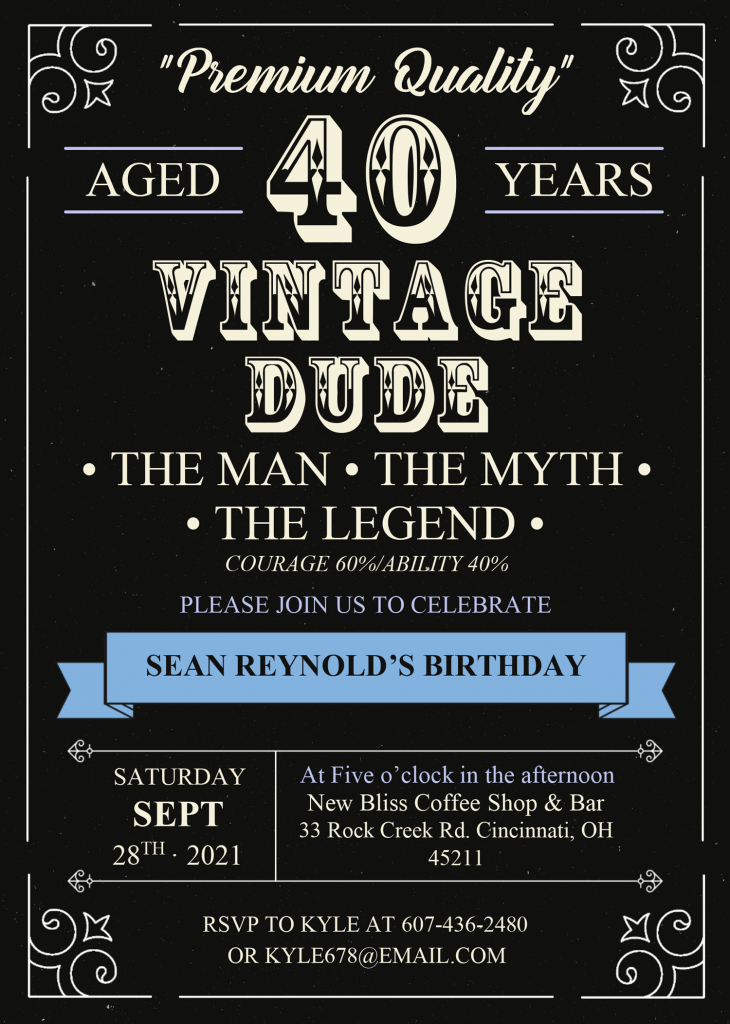Vintage Dude 40th Invitation Templates - Editable With Microsoft Word and has blue ribbon