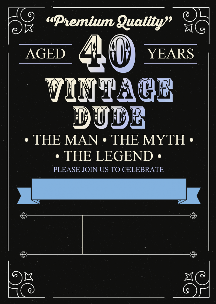 Vintage Dude 40th Invitation Templates - Editable With Microsoft Word and has vintage decorations