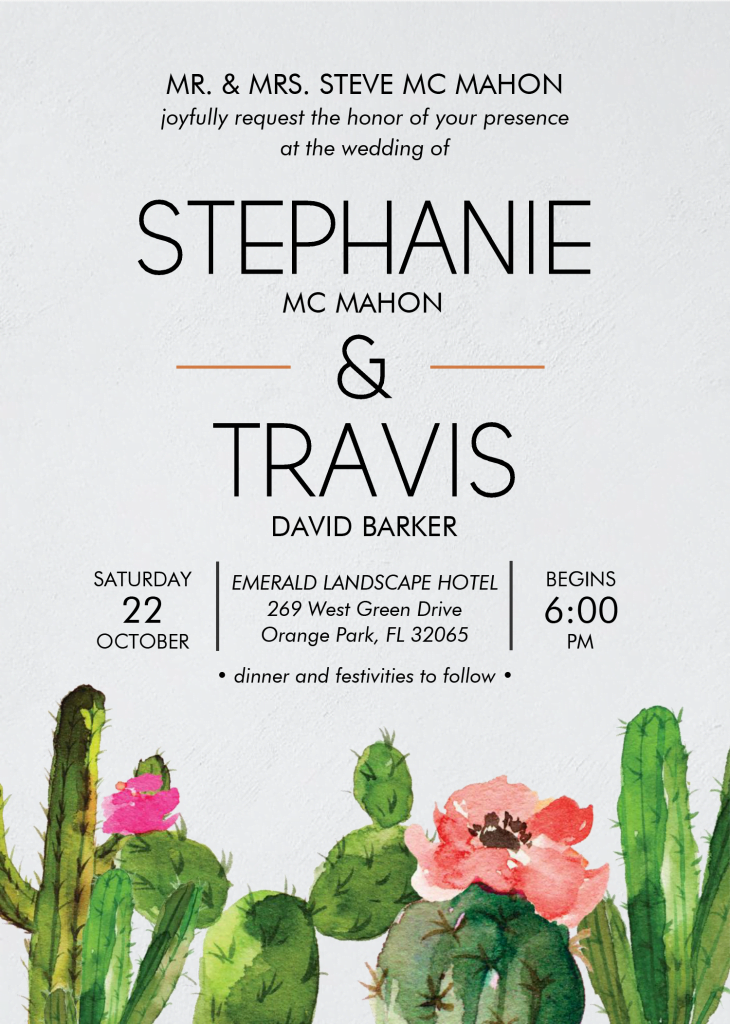 Watercolor Cactus Invitation Templates - Editable With Microsoft Word and has paper grain texture background