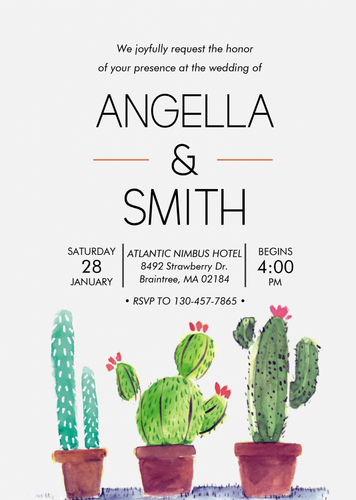 Watercolor Cactus Invitation Templates - Editable With Microsoft Word and has aesthetic fonts