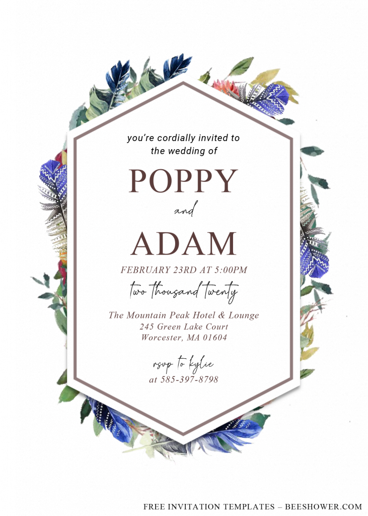 Boho Feathers Invitation Templates - Editable With Microsoft Word and has white background