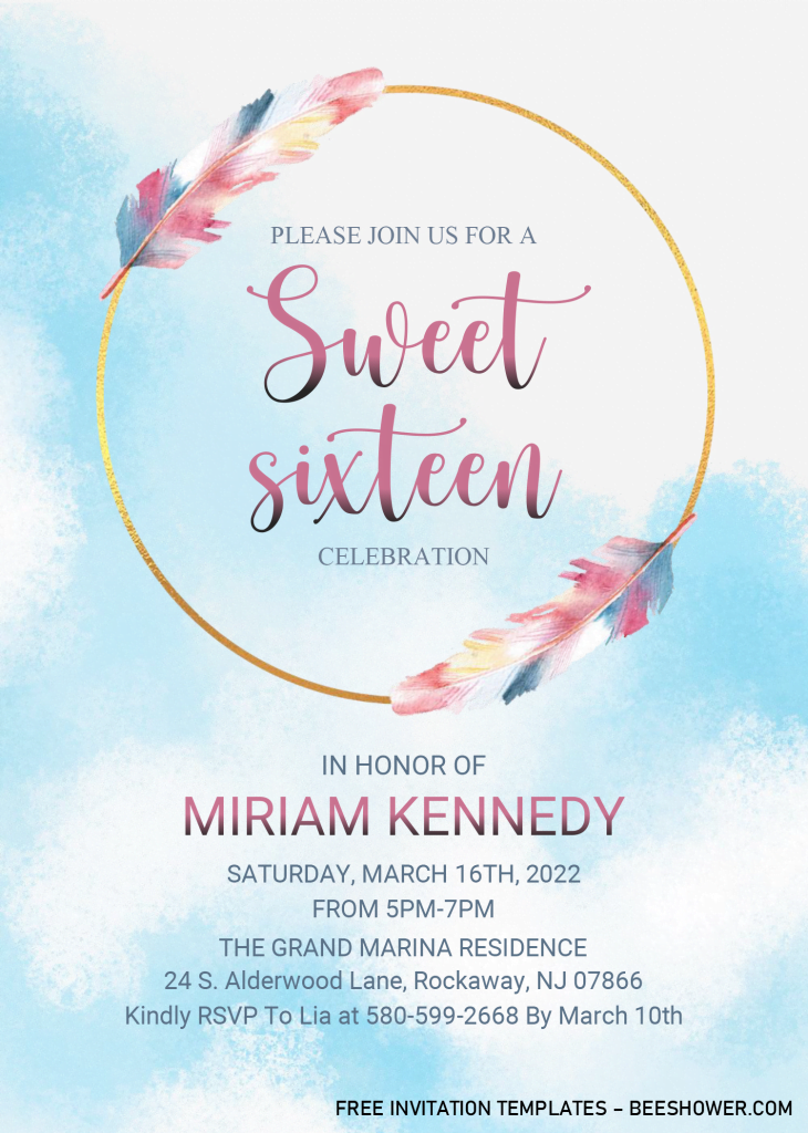 Boho Baby Shower Invitation Templates - Editable With MS Word and has blue shaded background
