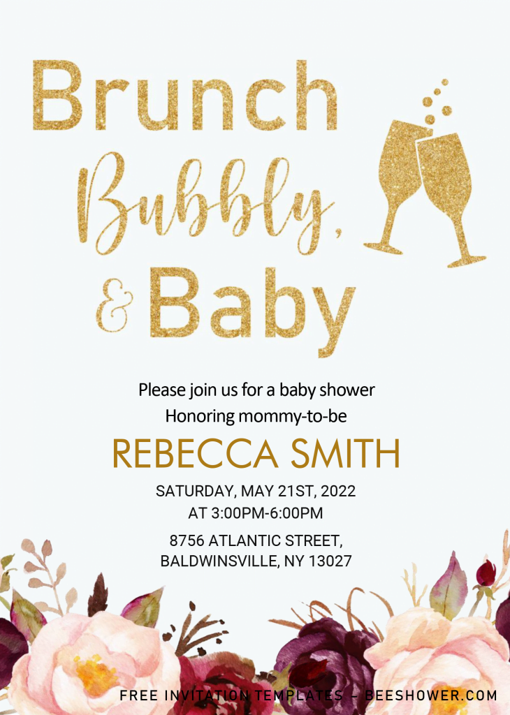 Brunch Bubbly and Baby - Baby Shower Invitation Templates - Editable Microsoft Word and has 