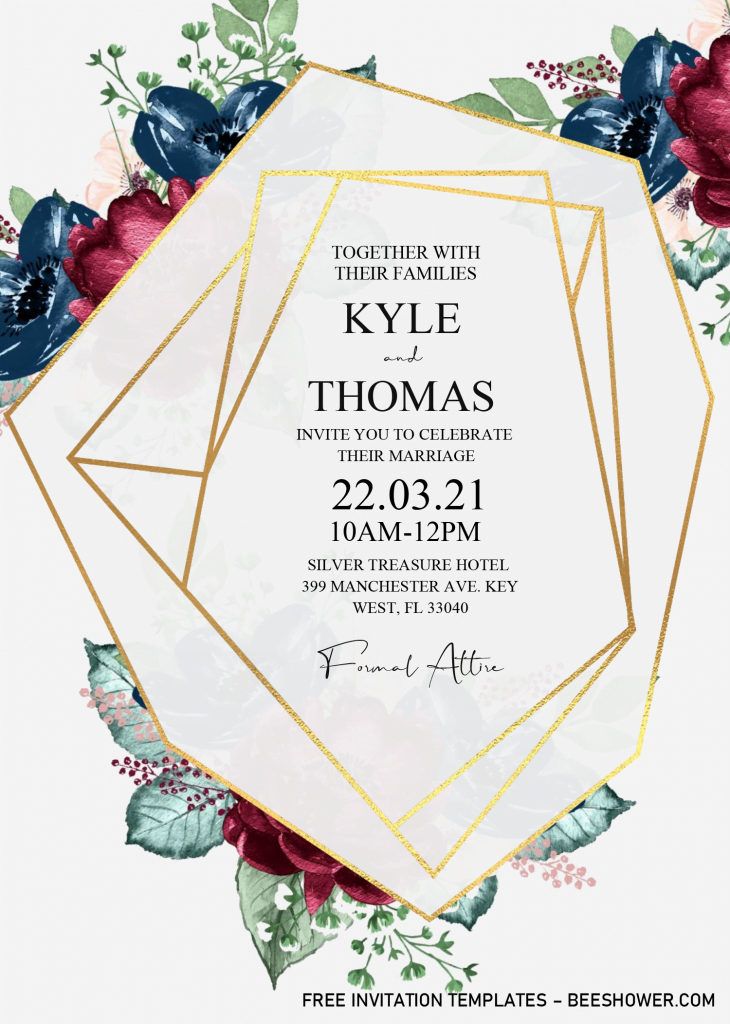 Burgundy Gold Invitation Templates - Editable With MS Word