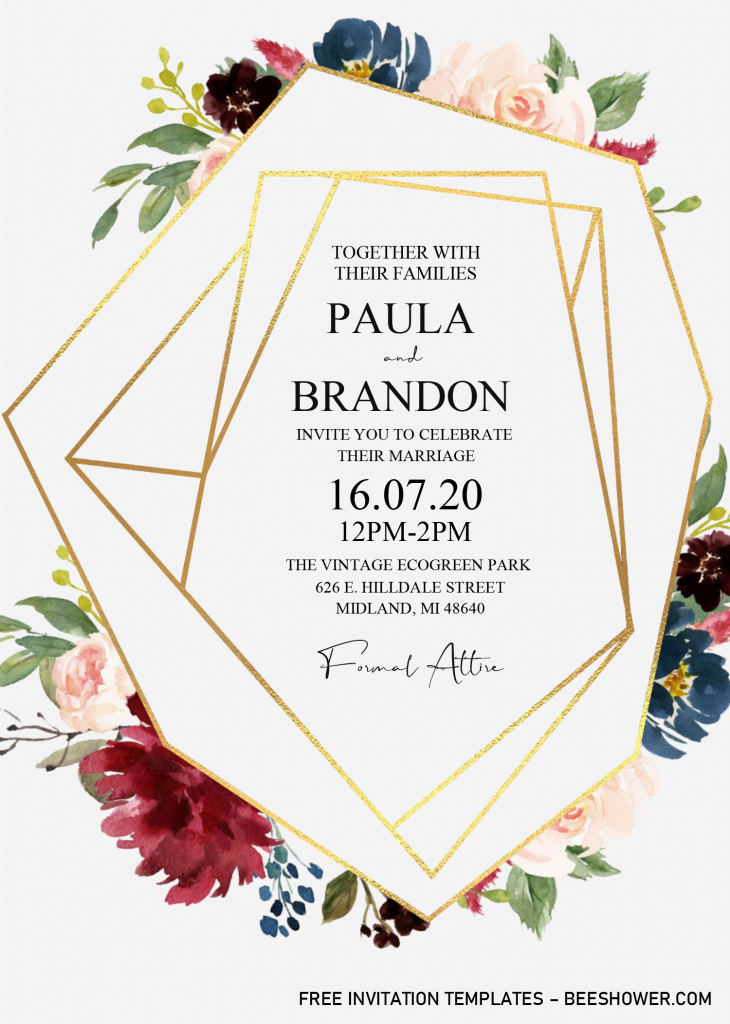 Burgundy Gold Invitation Templates - Editable With MS Word