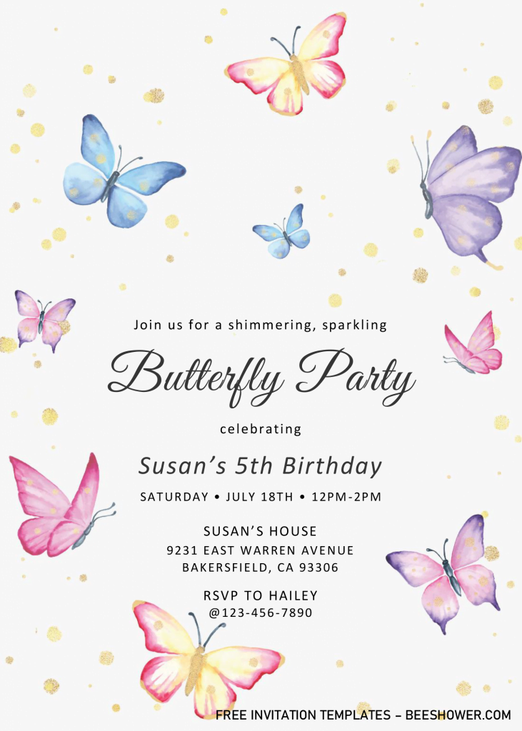 Magical Butterflies Baby Shower Invitation Templates - Editable .Docx and has 