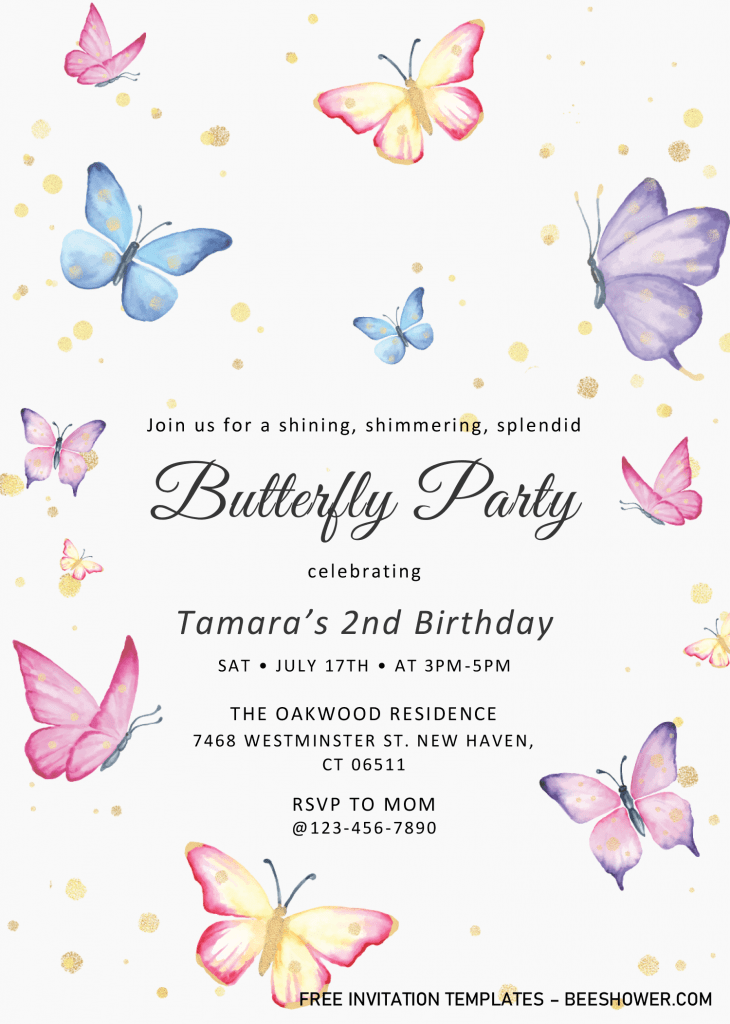 Magical Butterflies Baby Shower Invitation Templates - Editable .Docx and has white background