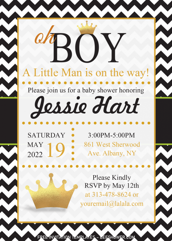 Oh Boy Invitation Templates - Editable With Microsoft Word and has gold crownn