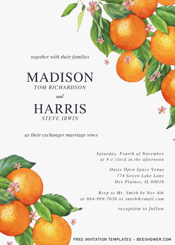 Orange Blossom Baby Shower Invitation Templates - Editable .Docx and has exotic style