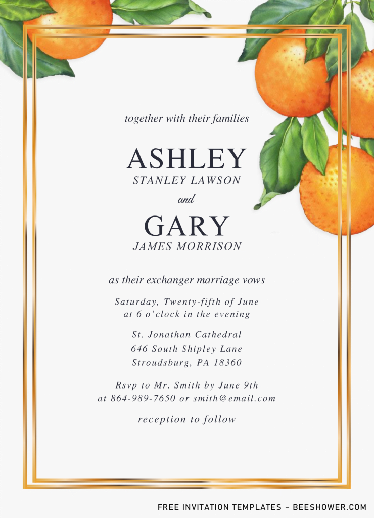 Orange Blossom Baby Shower Invitation Templates - Editable .Docx and has white canvas background