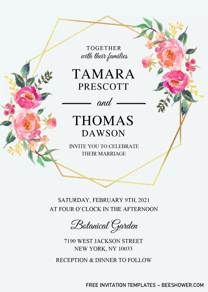 Gold Geometric Floral Baby Shower Invitation Templates - Editable With Microsoft Word and has watercolor floral design