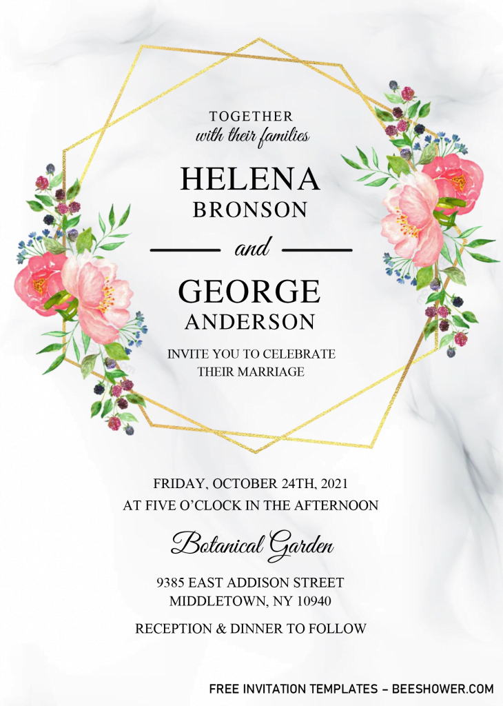 Gold Geometric Floral Baby Shower Invitation Templates - Editable With Microsoft Word and has aesthetic design
