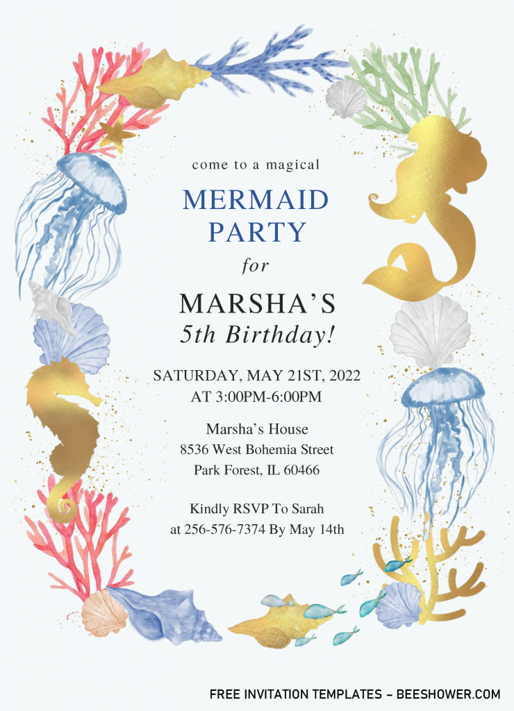 Mermaid Party Baby Shower Invitation Templates - Editable With Microsoft Word and has 