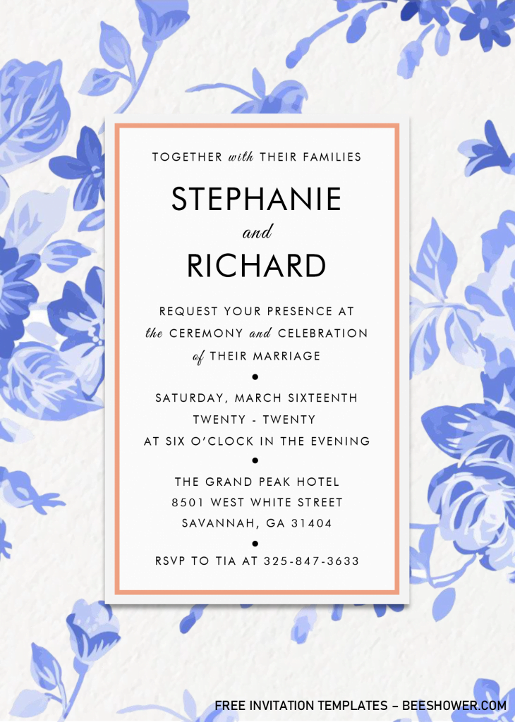Modern Floral Invitation Templates - Editable With MS Word and has gorgeous blue floral painting