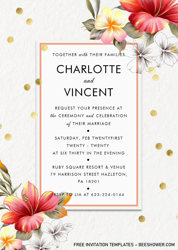 Modern Floral Invitation Templates - Editable With MS Word and has gold glitter
