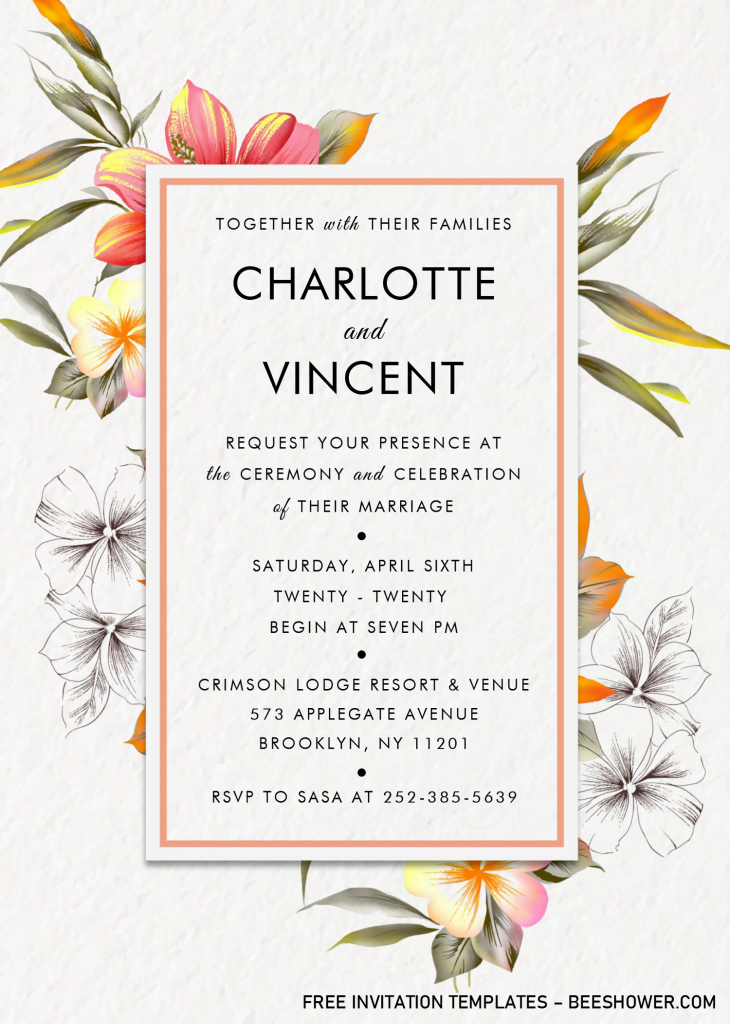 Modern Floral Invitation Templates - Editable With MS Word and has white background