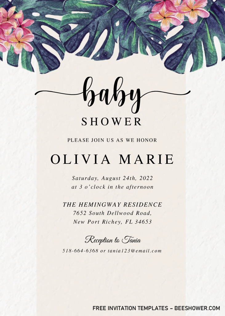 Modern Tropical Baby Shower Invitation Templates - Editable With MS Word and has portrait orientation