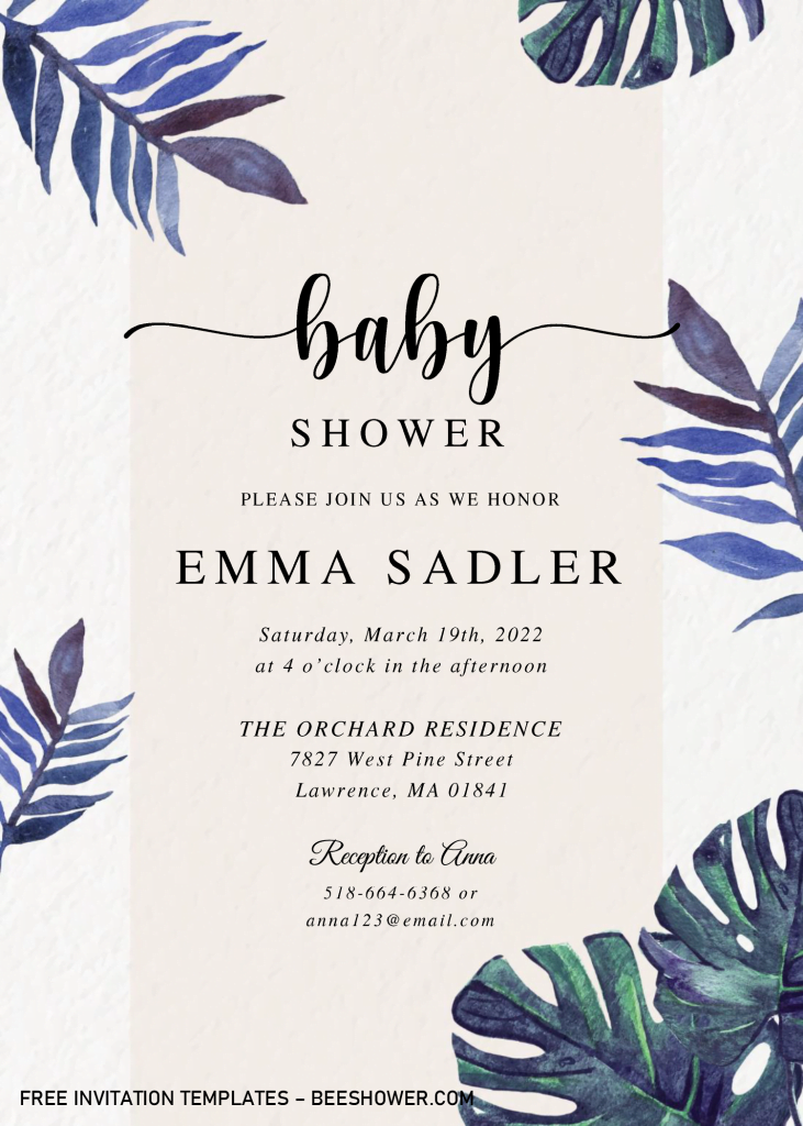Modern Tropical Baby Shower Invitation Templates - Editable With MS Word and has white background