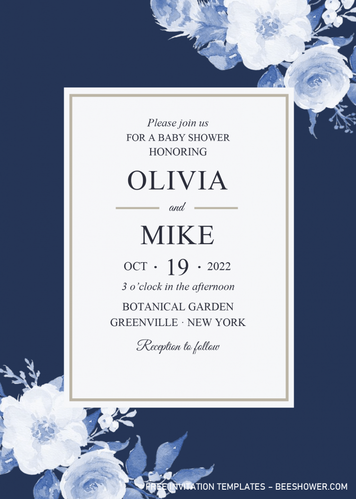 Modern Navy Baby Shower Invitation Templates - Editable With Microsoft Word and has portrait orientation