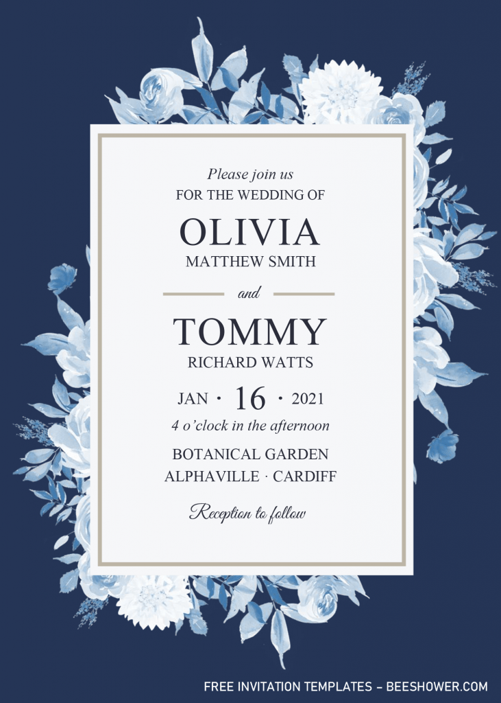 Modern Navy Baby Shower Invitation Templates - Editable With Microsoft Word and has blue florals