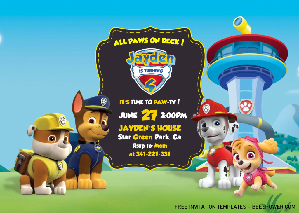 PAW Patrol Baby Shower Invitation Templates - Editable With MS Word and has Chase and Marshall