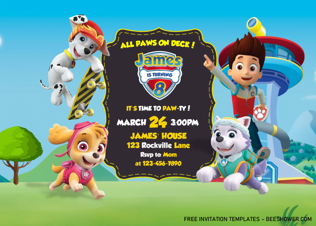 PAW Patrol Baby Shower Invitation Templates - Editable With MS Word and has Marshall and Everest