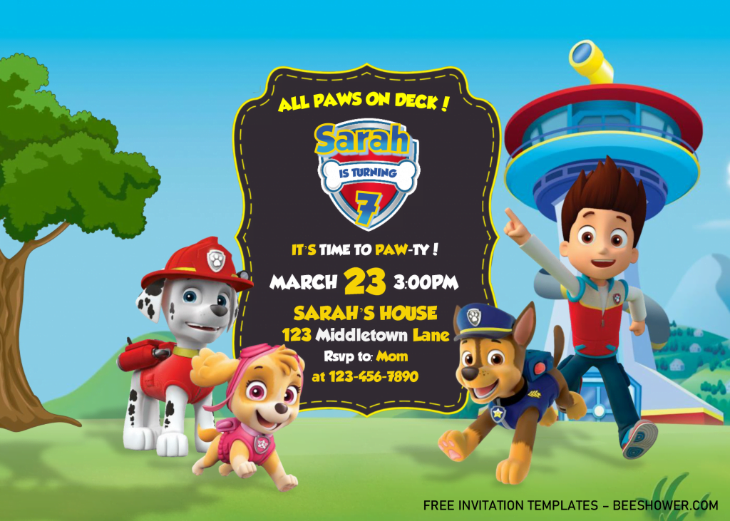 PAW Patrol Baby Shower Invitation Templates - Editable With MS Word and has landscape orientation