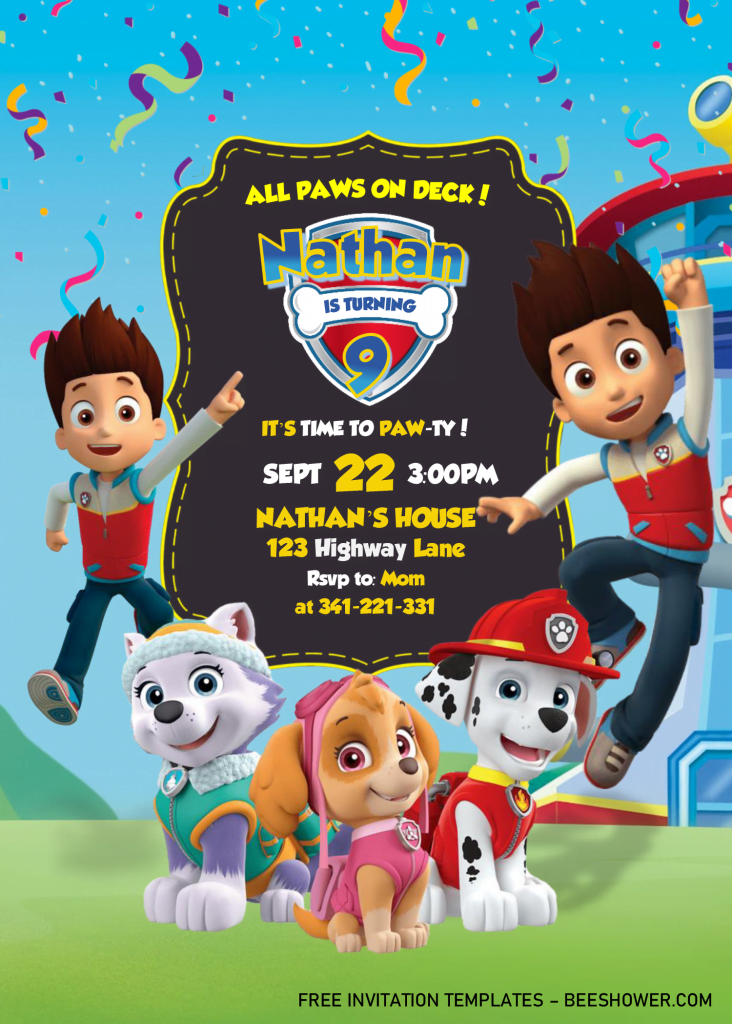PAW Patrol Baby Shower Invitation Templates - Editable With MS Word and has portrait orientation