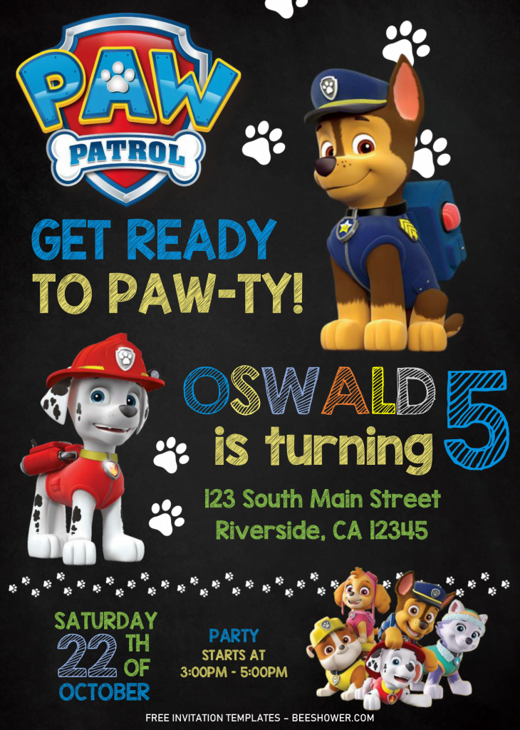 Paw Patrol Baby Shower Invitation Templates - Editable With MS Word and has colorful fonts