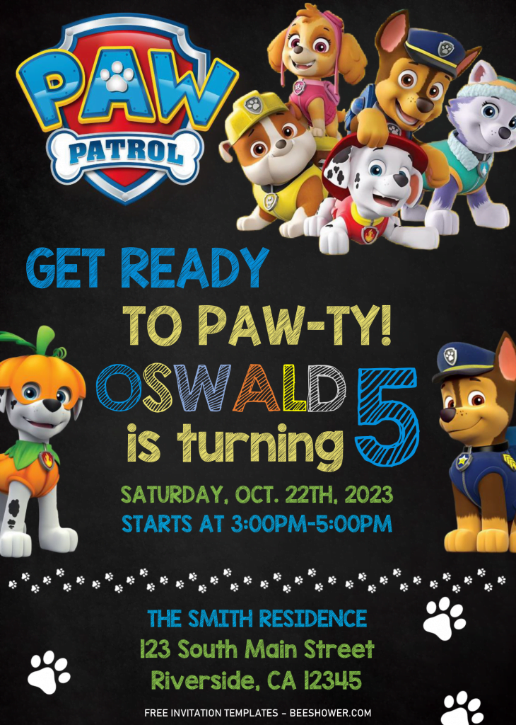 Paw Patrol Baby Shower Invitation Templates - Editable With MS Word and has paw patrol logo