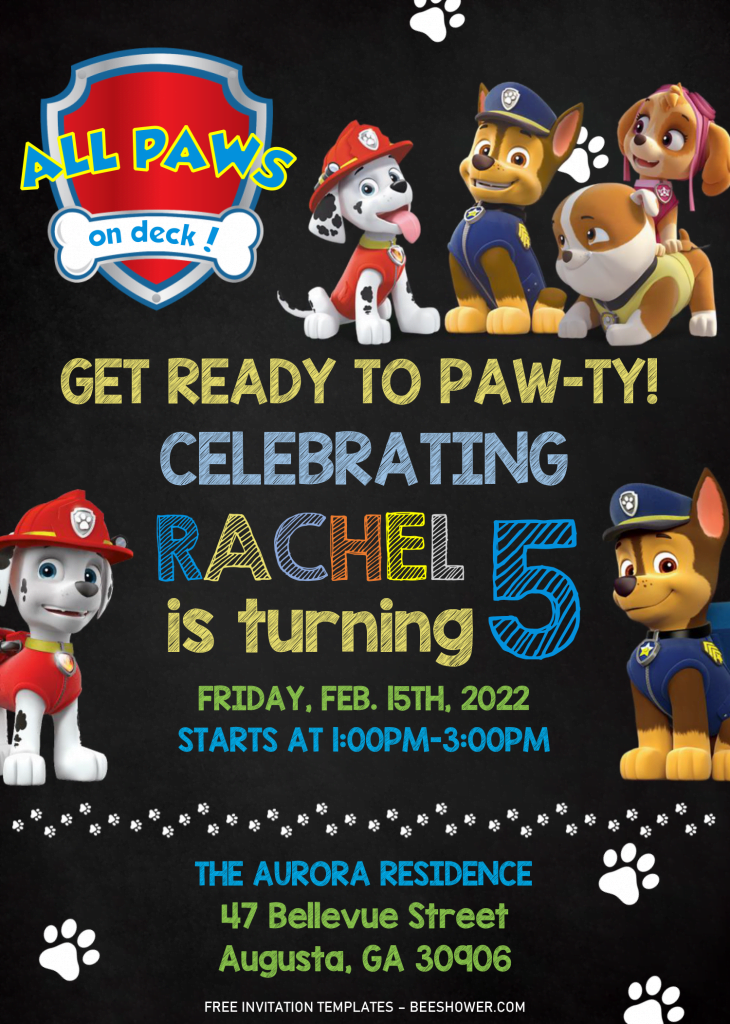 Paw Patrol Baby Shower Invitation Templates - Editable With MS Word and has portrait orientation