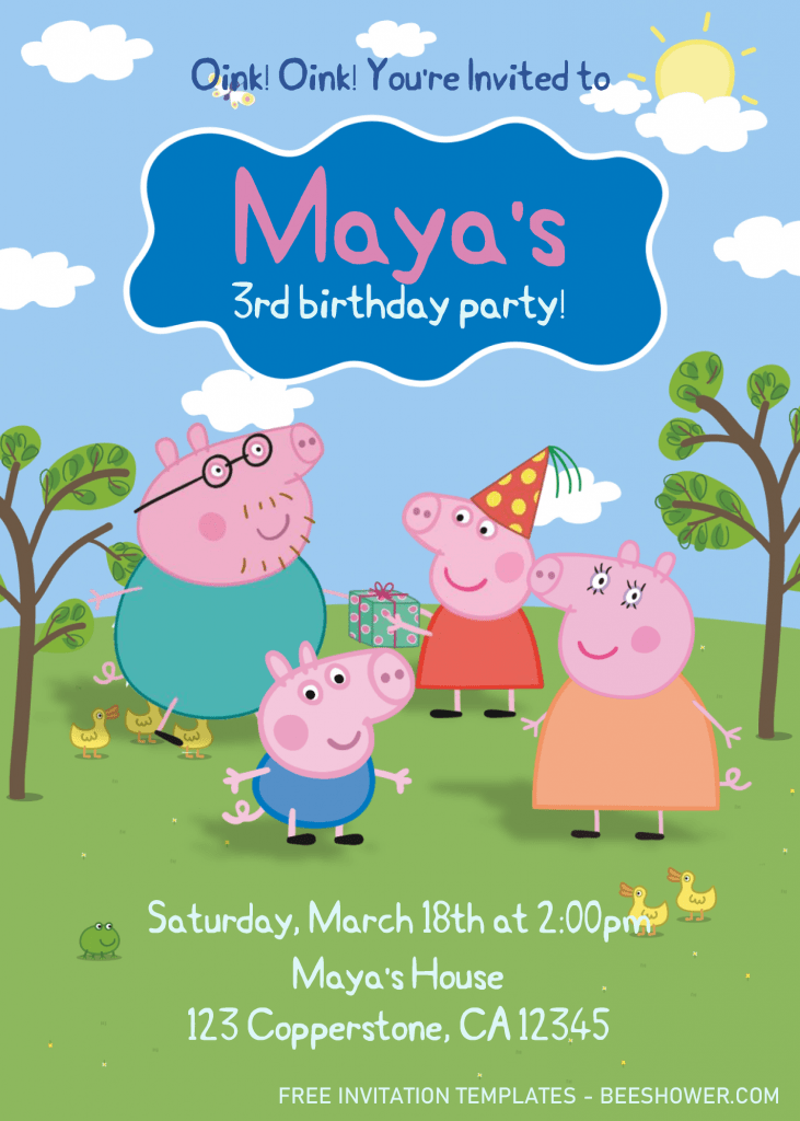 Peppa Pig Baby Shower Invitation Templates - Editable .Docx and has portrait orientation