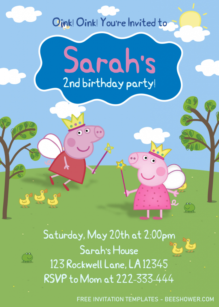 Peppa Pig Baby Shower Invitation Templates - Editable .Docx and has cute Peppa Fairy