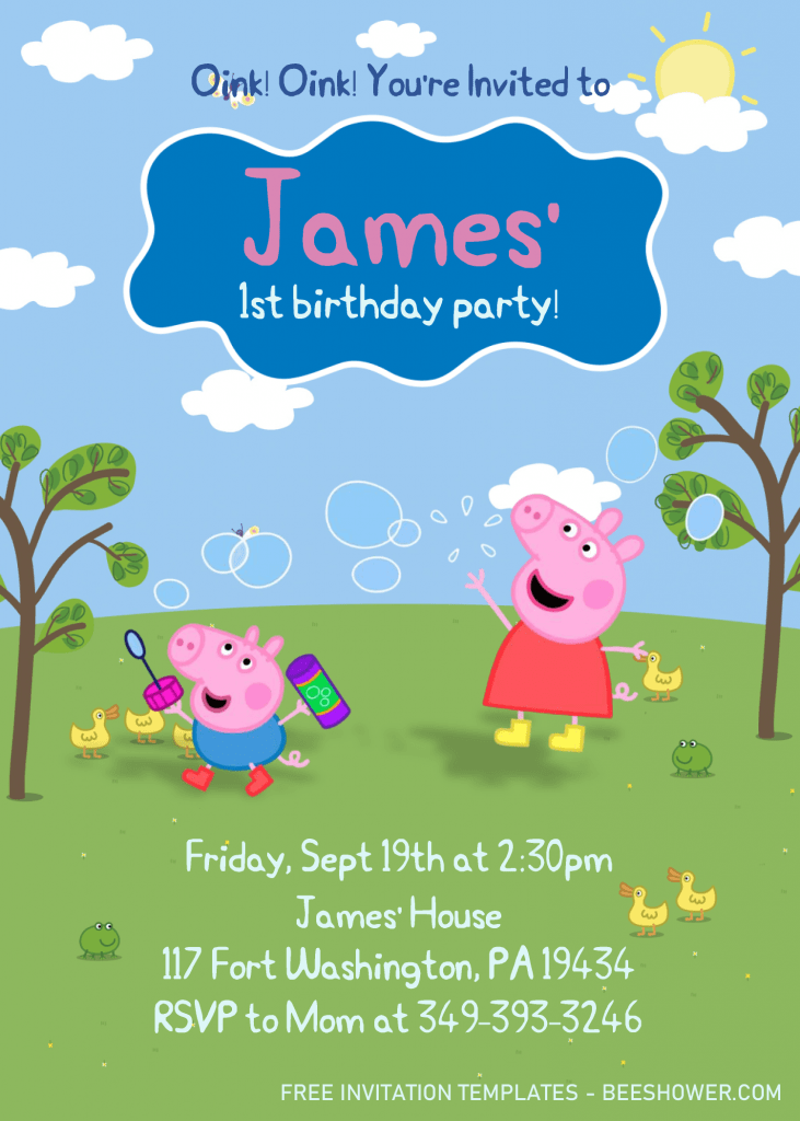 Peppa Pig Baby Shower Invitation Templates - Editable .Docx and has Cartoon Trees