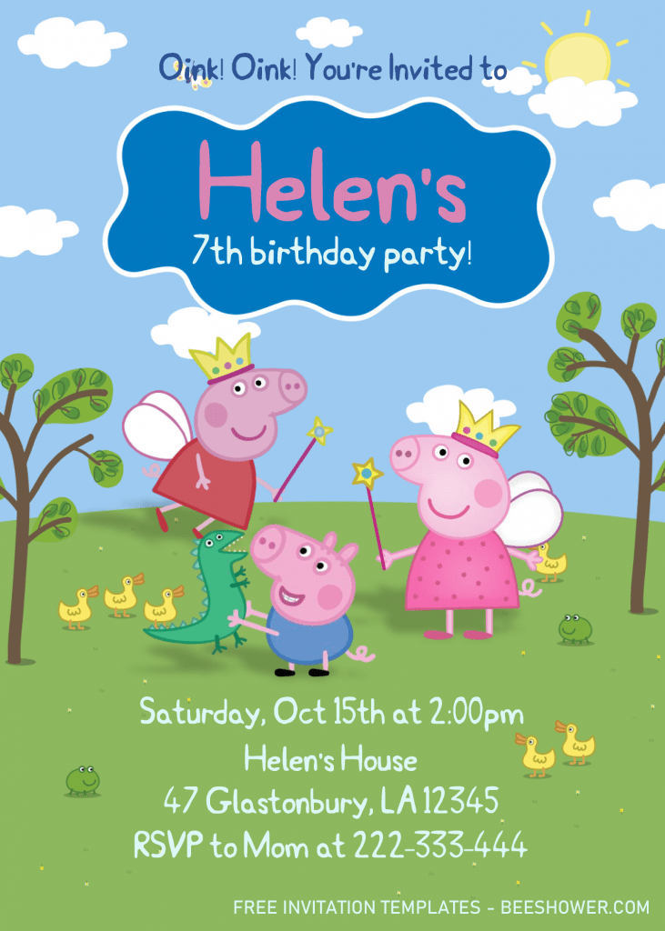Peppa Pig Baby Shower Invitation Templates - Editable .Docx and has Fluffy Clouds