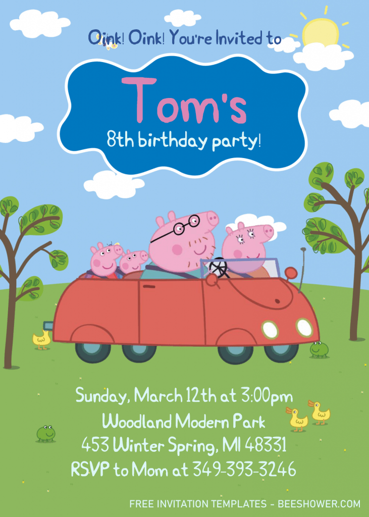 Peppa Pig Baby Shower Invitation Templates - Editable .Docx and has Cute Car