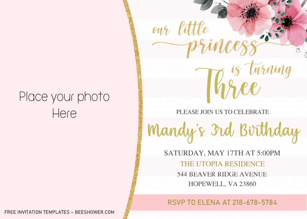 Glitter Princess Baby Shower Invitation Templates - Editable With MS Word and has picture or photo frame