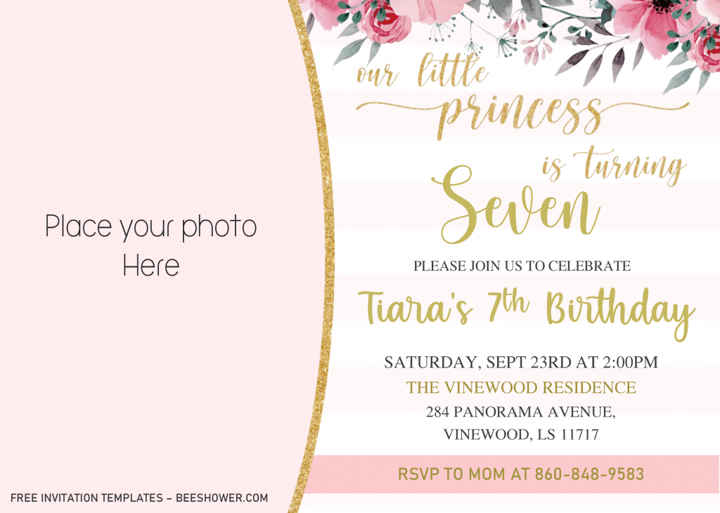 Glitter Princess Baby Shower Invitation Templates - Editable With MS Word and has watercolor floral
