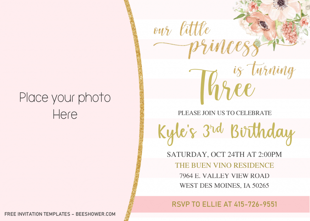 Glitter Princess Baby Shower Invitation Templates - Editable With MS Word and has floral painting