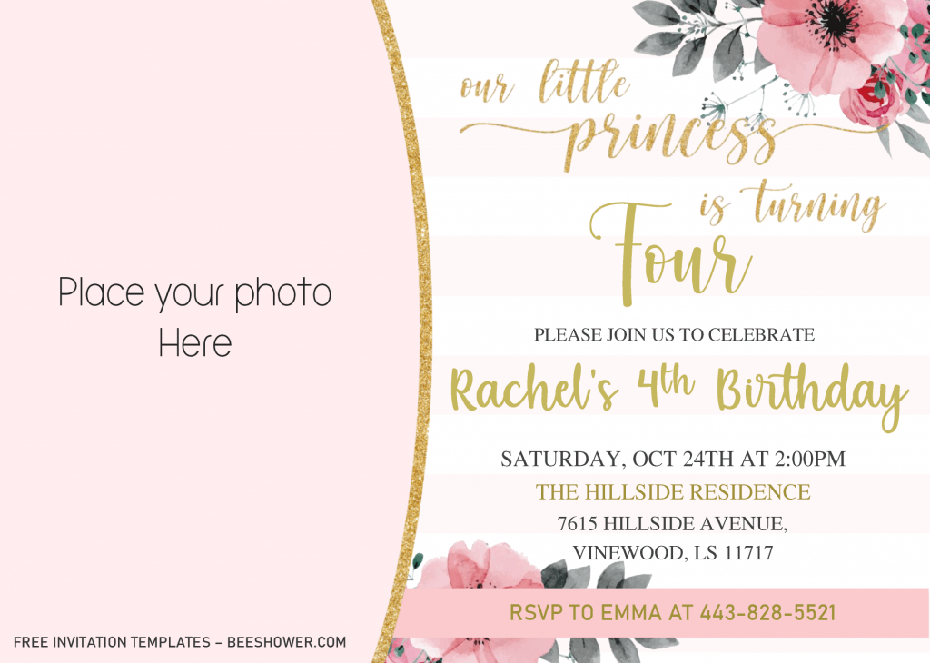 Glitter Princess Baby Shower Invitation Templates - Editable With MS Word and has gold glitter frame